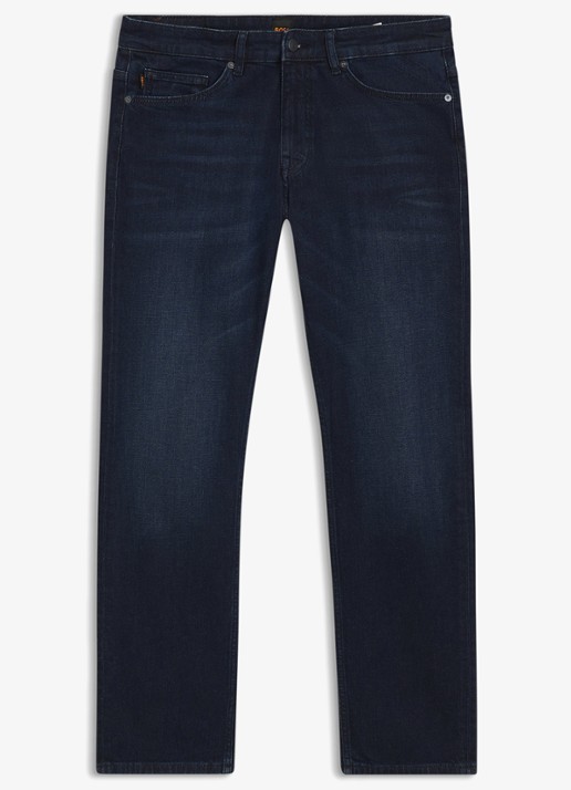 BOSS Delaware slim fit jeans met donkere wassing - voorkant indigo