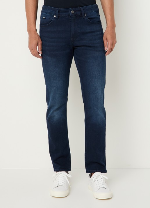 BOSS Delaware slim fit jeans met donkere wassing - detail 4 indigo