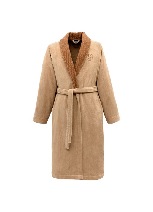 BOSS Double B badjas met logoborduring - unisex - voorkant 2 beige
