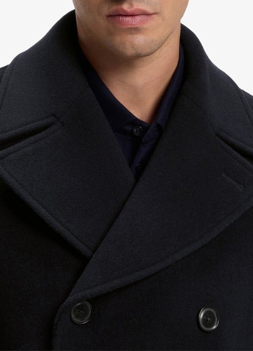 BOSS Double breasted mantel in wolblend met steekzakken - detail 4 donkerblauw