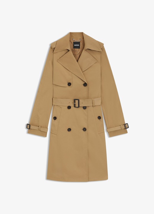 BOSS Double-breasted trenchcoat met steekzakken en ceintuur  - voorkant 5 beige