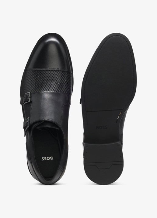BOSS Double Monk gespschoen van leer  - detail 3 zwart