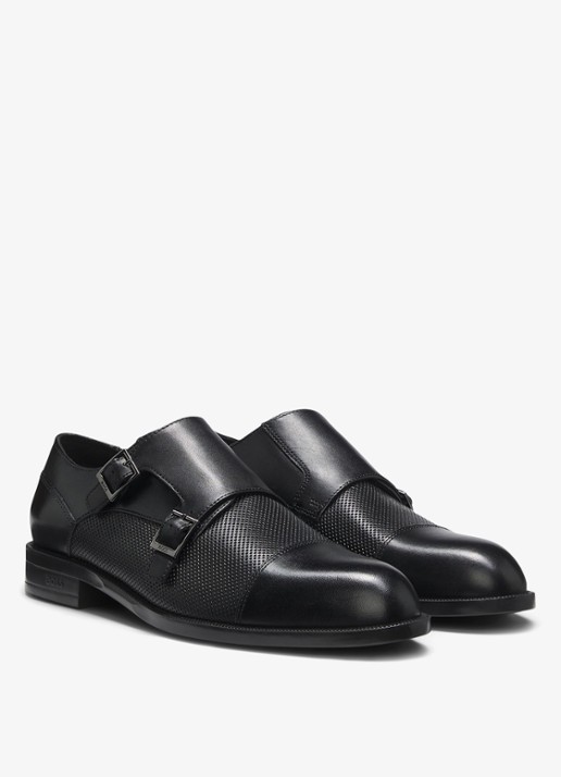 BOSS Double Monk gespschoen van leer  - voorkant 5 zwart