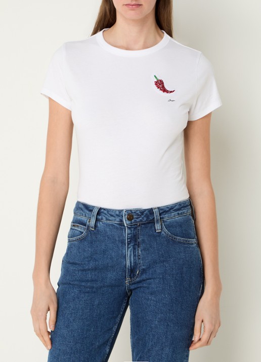 BOSS Endora T-shirt met logo en strass - detail 2 wit
