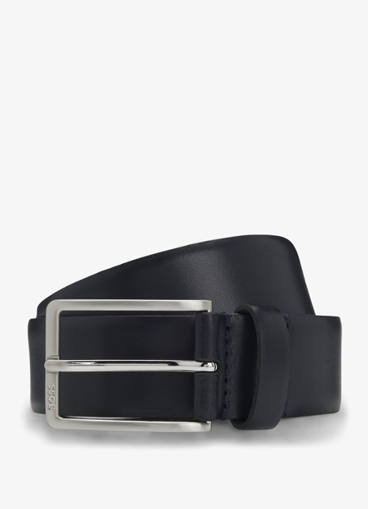 BOSS Erman-L riem van leer  - voorkant 4 donkerblauw