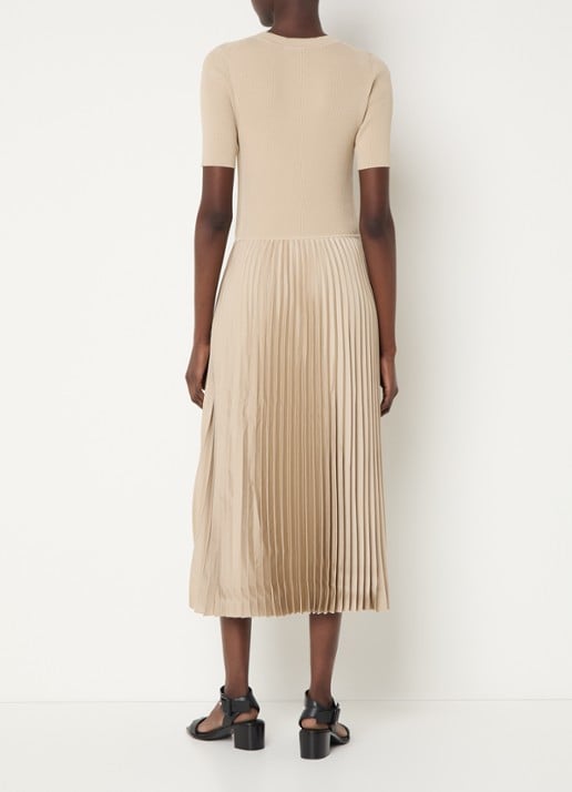 BOSS Fadridi ribgebreide midi jurk met plissé - achterkant beige