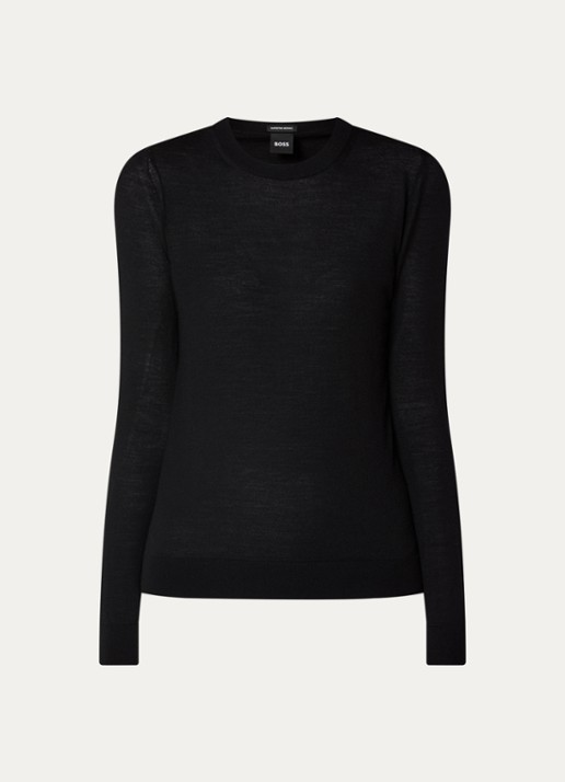 BOSS Ferpina fijngebreide pullover van scheerwol - voorkant zwart