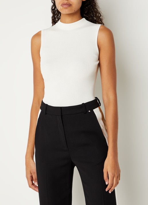 BOSS Feskies ribgebreide top met col - detail wit