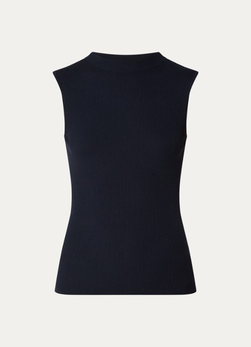 BOSS Feskies ribgebreide top met col - voorkant 2 donkerblauw