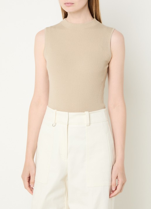 BOSS Feskies ribgebreide top met col - detail beige