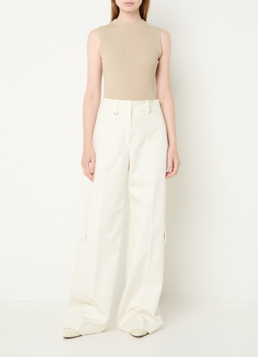 BOSS Feskies ribgebreide top met col - voorkant 3 beige