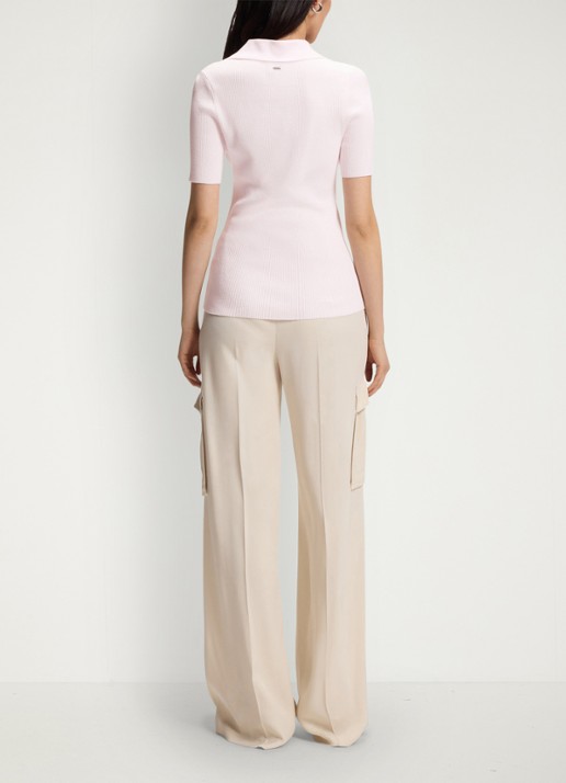 BOSS Feskus ribgebreide polo met logostiksel - achterkant light/pastel pink-680 / roze