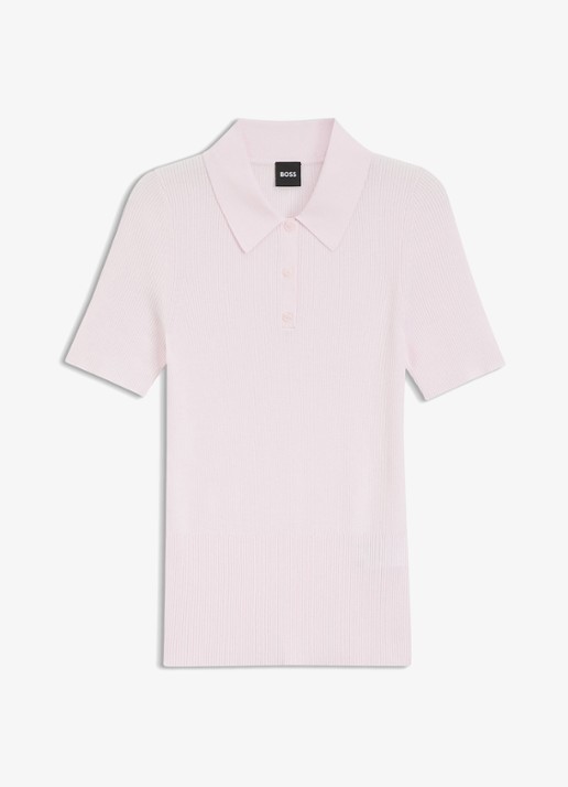 BOSS Feskus ribgebreide polo met logostiksel - voorkant 4 light/pastel pink-680 / roze