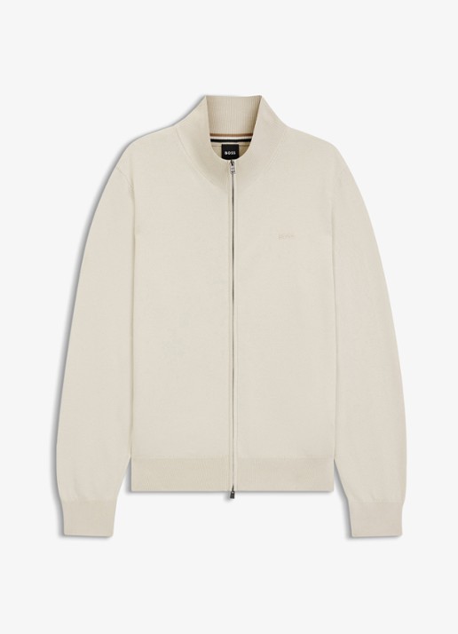 BOSS Fijngebreid vest met logo - voorkant 4 creme