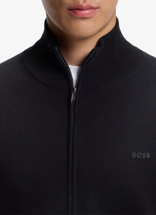 BOSS Fijngebreid vest met logo - detail 5 donkerblauw