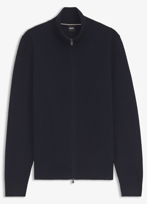 BOSS Fijngebreid vest met structuur - voorkant donkerblauw