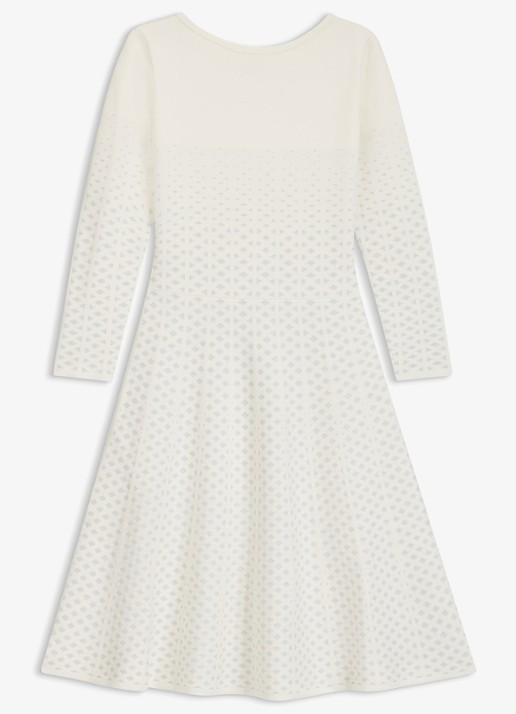 BOSS Fijngebreide midi jurk met print - voorkant creme