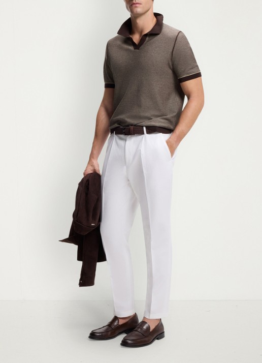 BOSS Fijngebreide polo met polokraag - voorkant 2 dark brown-207 / bruin