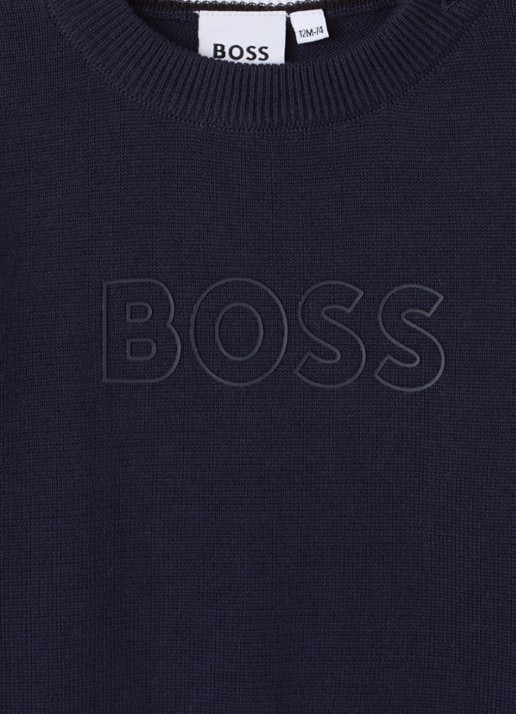 BOSS Fijngebreide pullover met logo - detail 3 donkerblauw