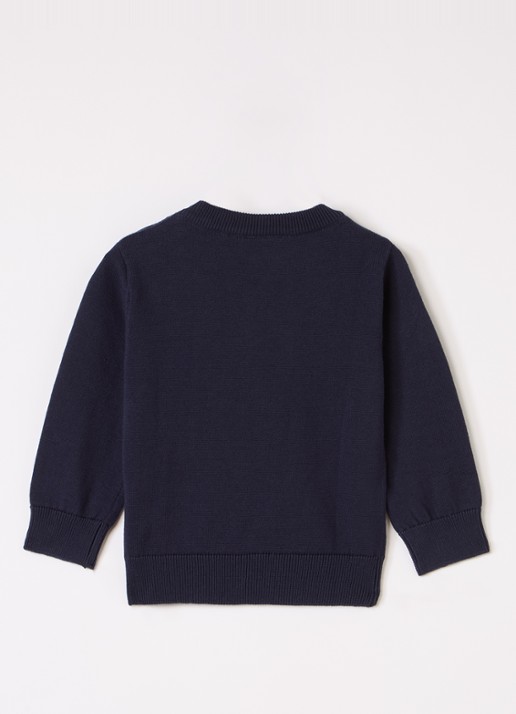 BOSS Fijngebreide pullover met logo - voorkant 2 donkerblauw