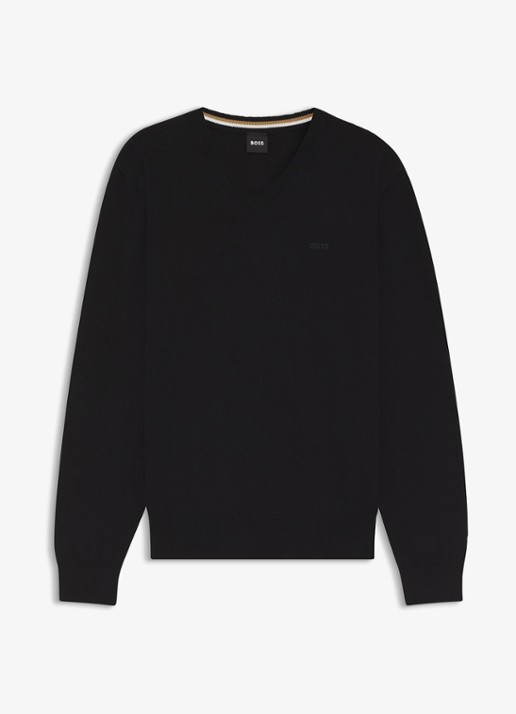 BOSS Fijngebreide pullover met logo - voorkant 3 black-001 / zwart