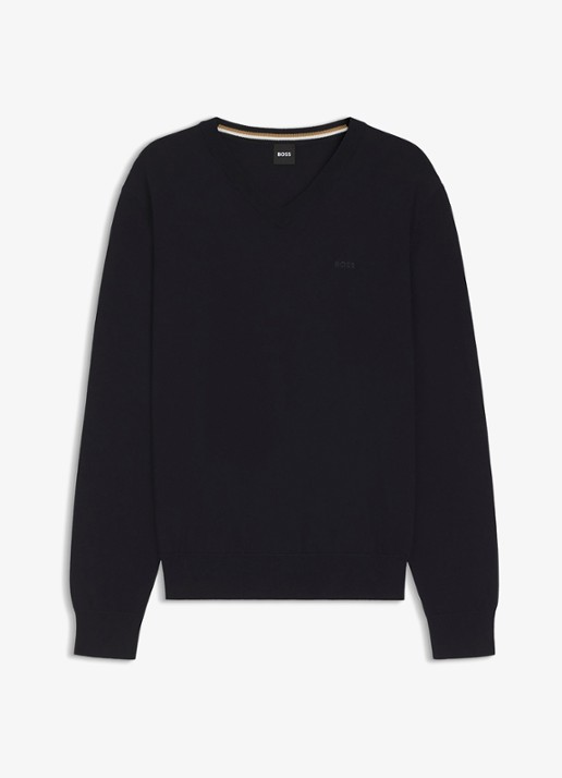 BOSS Fijngebreide pullover met logo - voorkant 2 dark blue-404 / blauw