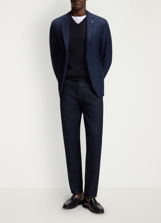 BOSS Fijngebreide pullover met logo - voorkant 3 dark blue-404 / blauw