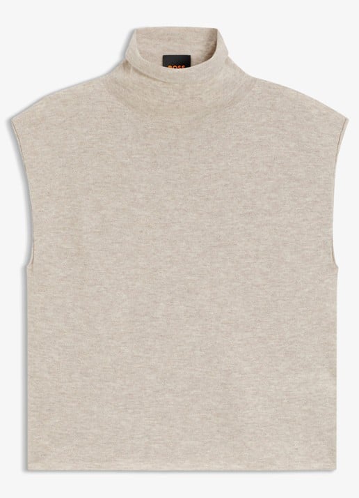 BOSS Fijngebreide spencer met gemêleerd dessin - voorkant 4 dark beige-256 / beige