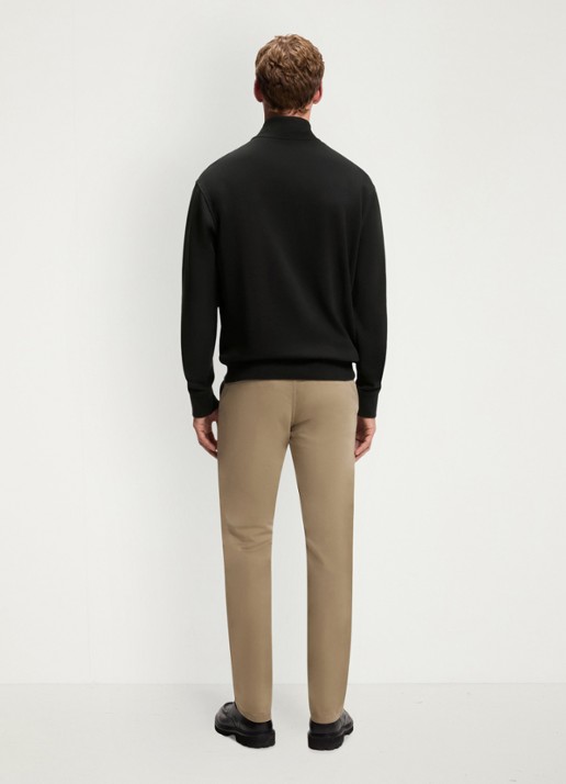 BOSS Fijngebreide sweater met halve rits - achterkant zwart