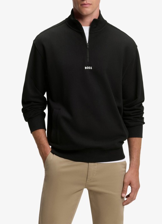 BOSS Fijngebreide sweater met halve rits - detail 4 zwart