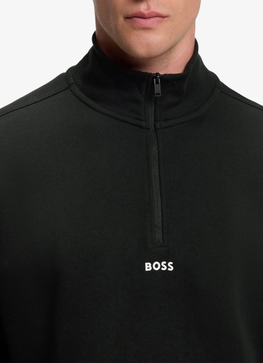 BOSS Fijngebreide sweater met halve rits - detail 5 zwart