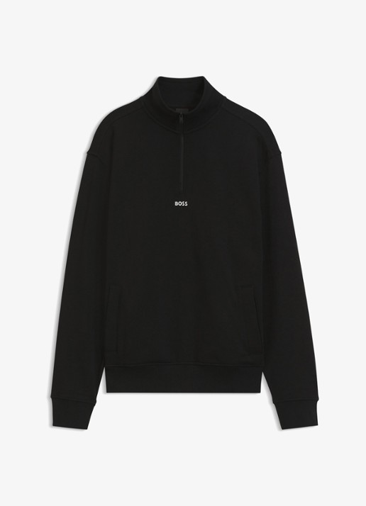 BOSS Fijngebreide sweater met halve rits - voorkant 2 zwart