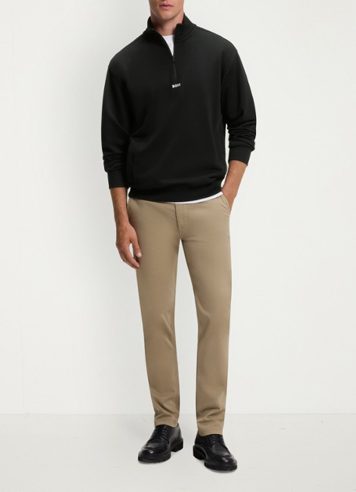 BOSS Fijngebreide sweater met halve rits - voorkant 3 zwart