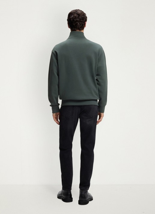 BOSS Fijngebreide sweater met halve rits - achterkant donkergroen