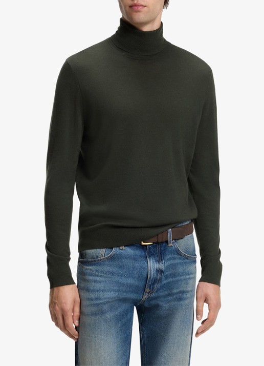 BOSS Fijngebreide trui met col - detail open green-383 / groen