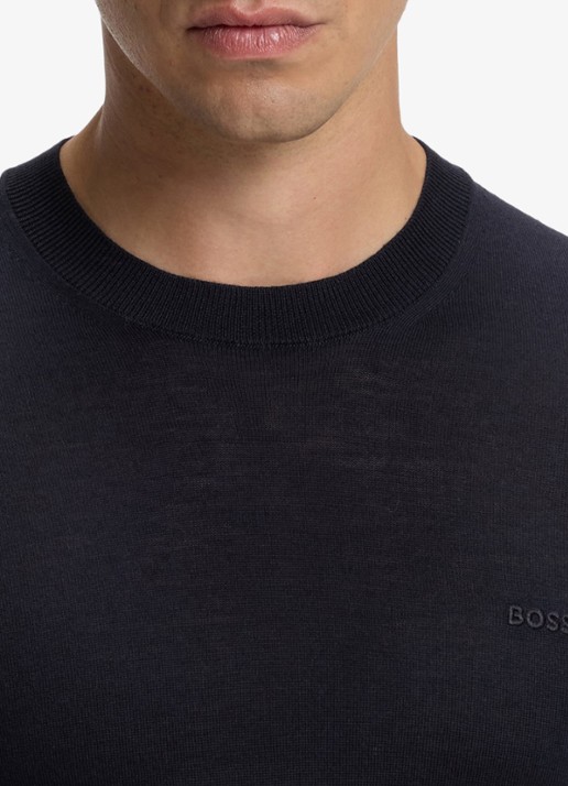 BOSS Fijngebreide trui met logo - detail 5 blauw