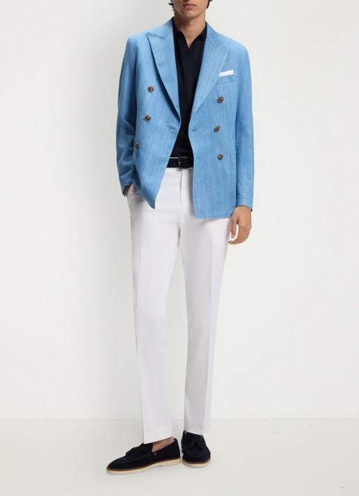 BOSS Fijngebreide trui met polokraag - voorkant 5 blauw