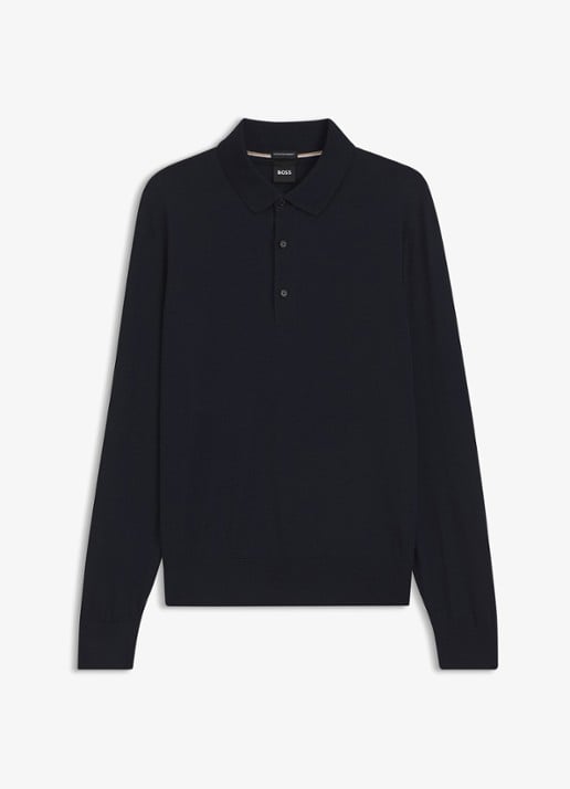BOSS Fijngebreide trui met polokraag - voorkant 5 blauw