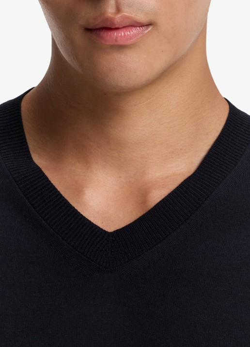 BOSS Fijngebreide trui met V-hals - detail 5 blauw