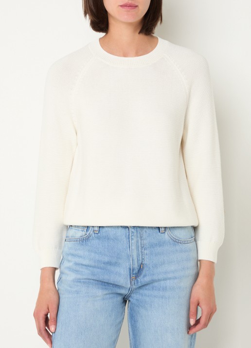 BOSS Fovila fijngebreide pullover met ronde hals - detail 5 gebroken wit