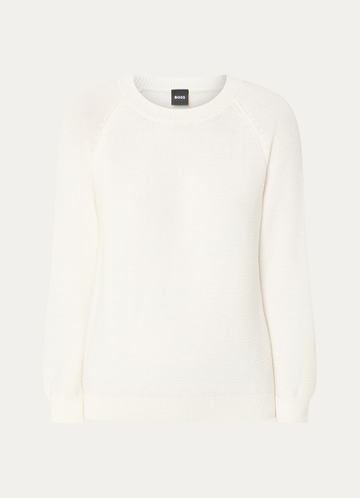 BOSS Fovila fijngebreide pullover met ronde hals - voorkant 8 gebroken wit