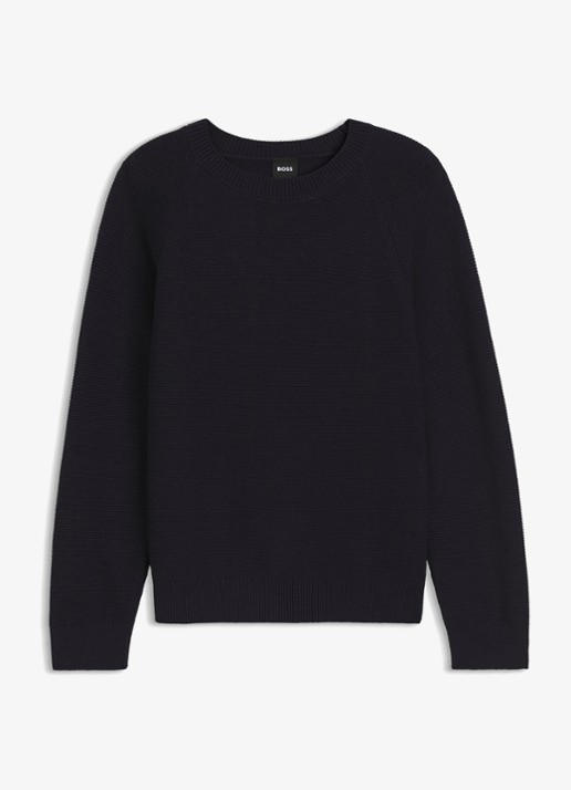 BOSS Fovila fijngebreide pullover met ronde hals - voorkant donkerblauw