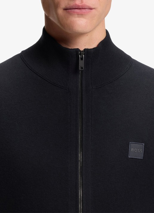 BOSS Gebreid jack van katoen en kasjmier met logopatch - detail 4 donkerblauw