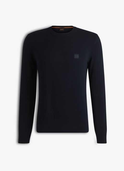 BOSS Gebreide trui van katoen en kasjmier met logolabel - voorkant 2 dark blue-404 / blauw
