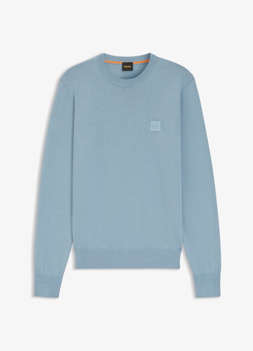 BOSS Gebreide trui van katoen en kasjmier met logolabel - voorkant 2 light/pastel blue-451 / lichtblauw