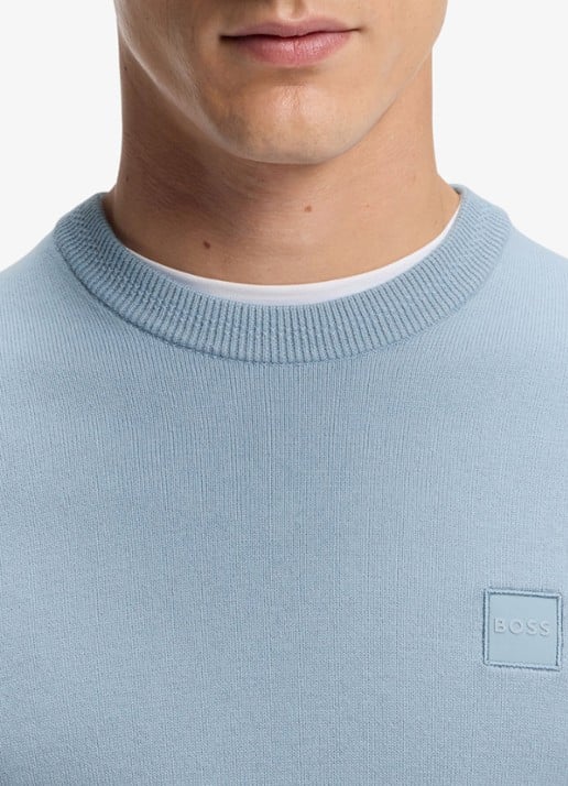 BOSS Gebreide trui van katoen en kasjmier met logolabel - detail 2 light/pastel blue-458 / lichtblauw