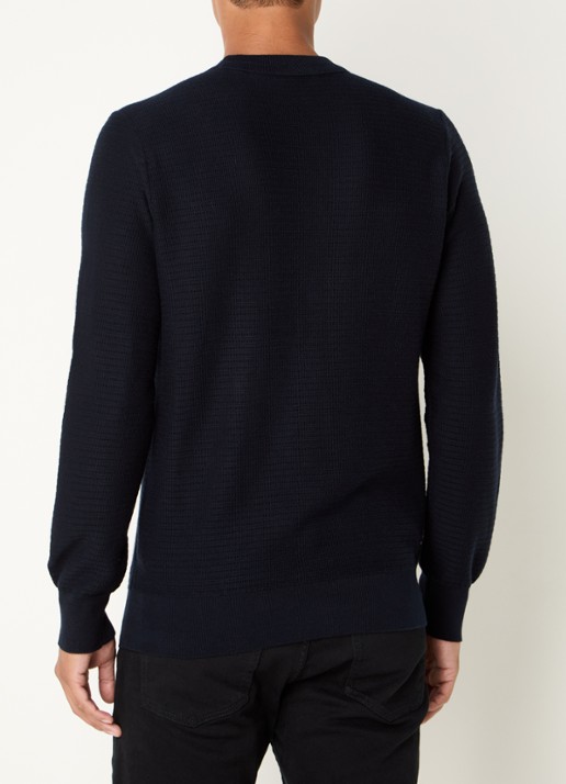 BOSS Gestructureerde met logopatch van katoen en kasjmier - achterkant dark blue-404 / blauw