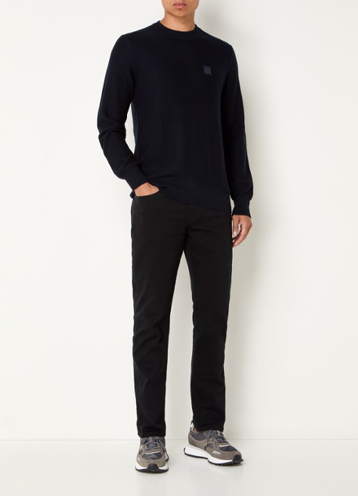 BOSS Gestructureerde met logopatch van katoen en kasjmier - voorkant 4 dark blue-404 / blauw