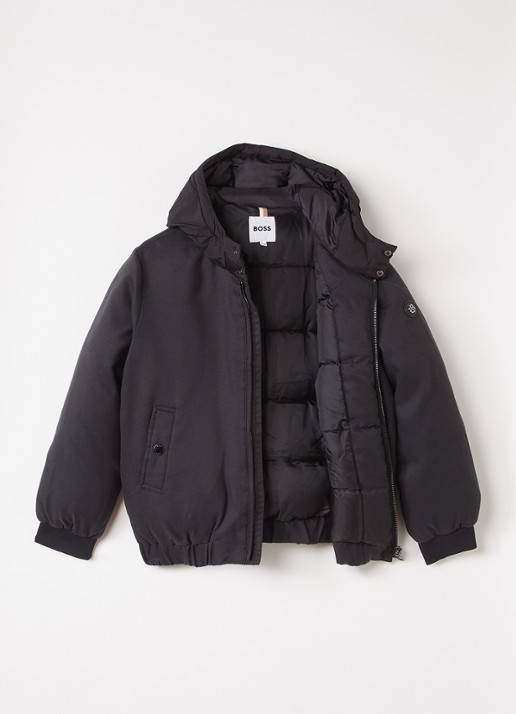 BOSS Gewatteerd bomberjack met capuchon - voorkant 3 zwart