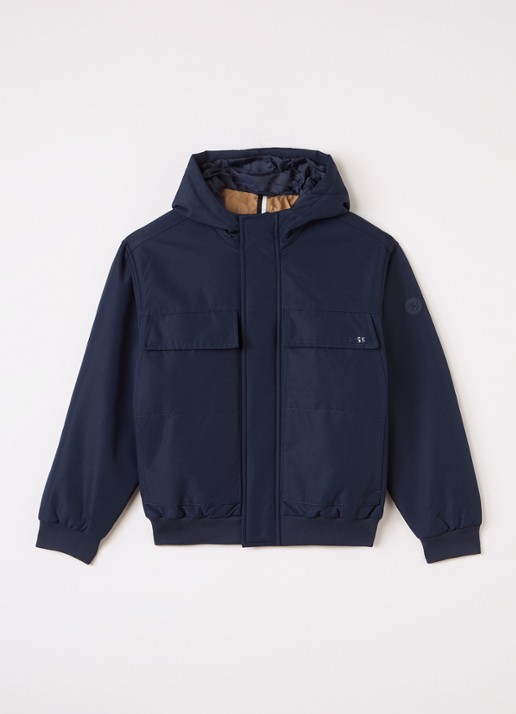 BOSS Gewatteerd jack met capuchon - voorkant donkerblauw